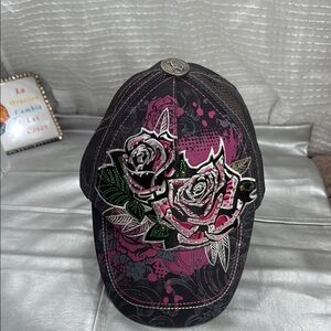 (W4) LOGA Leader Adjustable Vintage Cap with Beaded and Distressed Flower Design